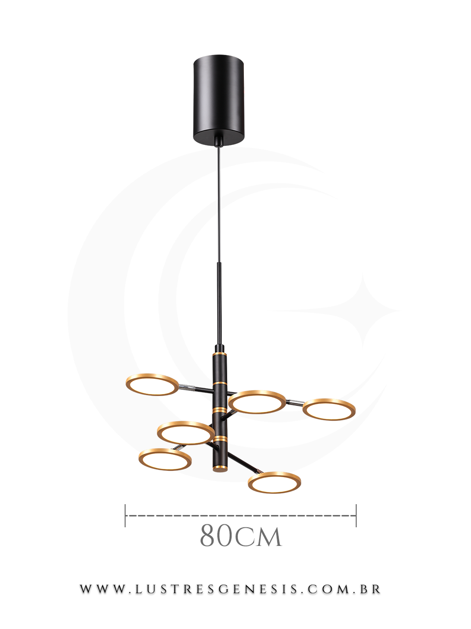 Lustre pendente grande Scoundrels dourado de 80cm para casas com pé direito duplo ou alto, ideal para hall de entrada ou escadas.